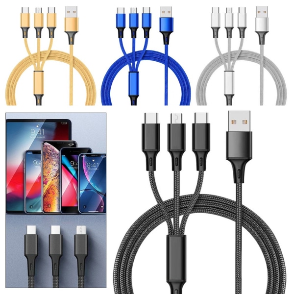 3-i-1 snabb USB laddningskabeltelefonladdare BLÅ Blue