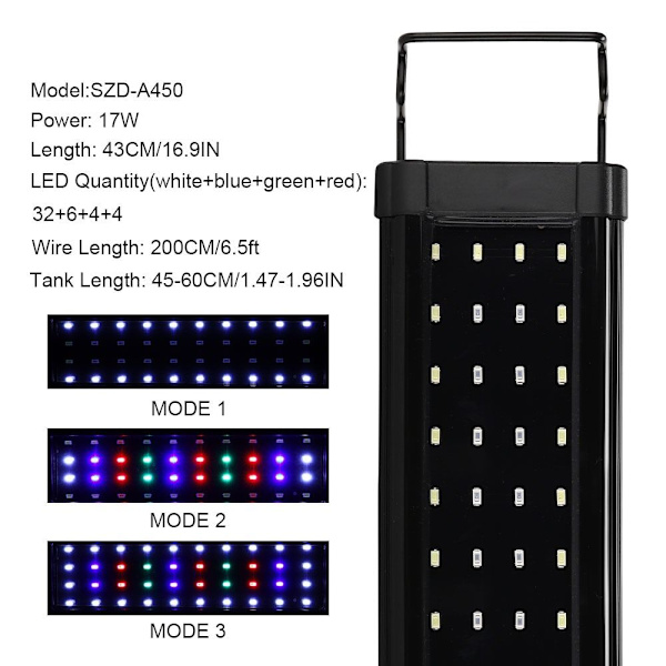 Akvarium LED lys Fisketank LED lys 45-60CM220V EU STIK 220V 45-60CM220V EU Plug