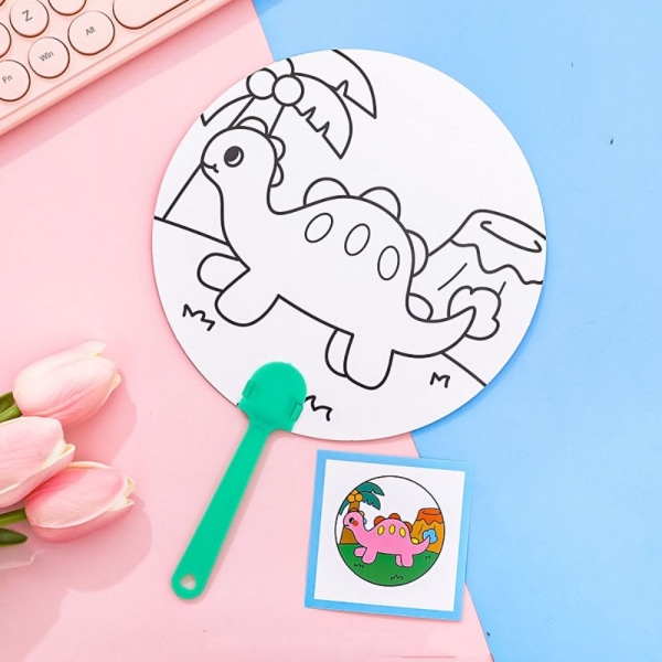 Kids DIY Coloring Fan Håndfarget liten vifte DINOSAUR DINOSAUR dinosaur