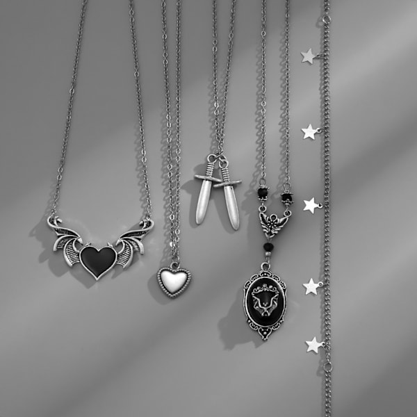 Goth svart halsband Set hänge halsband unik silverfärg