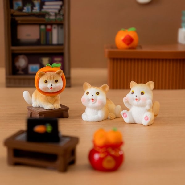 Miniatyr oransje kattefigur tegneserie katte-pynt 5 5 5