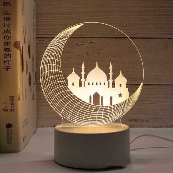 Eid Mubarak Decor Ramadan Akryl Natlys 3D LED-lys A