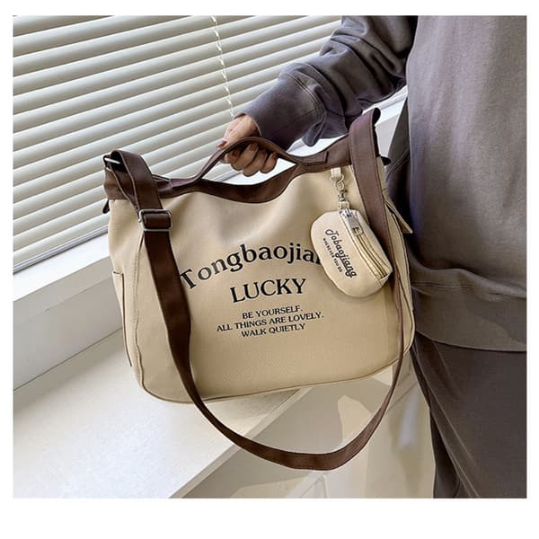 Korealaistyylinen tilava kangaskassi KHAKI khaki