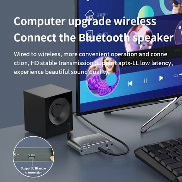 Bluetooth 5.3 Mottaker Sender Trådløs Lydadapter