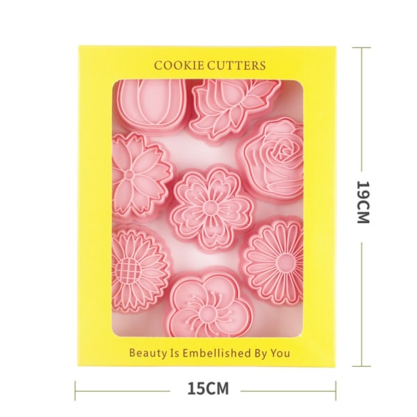 8 stk/sett Cookie Cutters Pressbar kjeksform Cookie Stamp DIY