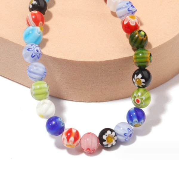 3 tråder Ca 144stk Runde kuleperler Glassperler Millefiori