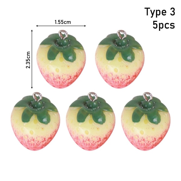 5 stk Jordbæranheng Charms Fruktanheng 3 3 3