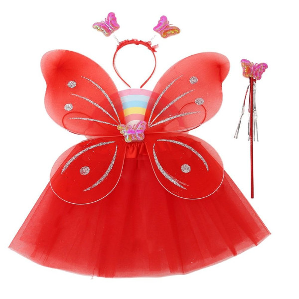 4 stk/sett Barn sommerfugl pannebånd vinger prinsesse kostyme sett Red/A