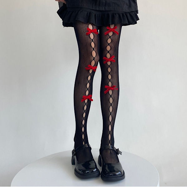Bowknot Spetsstrumpor Mesh Nätstrumpor BLACK-A BLACK-A Black-A