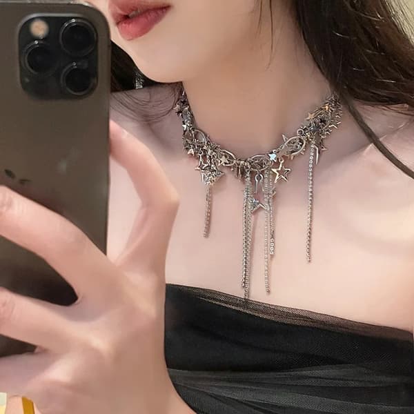 Stjerneformet uthulet halskjede, moteinnlagt rhinestone-halskjede