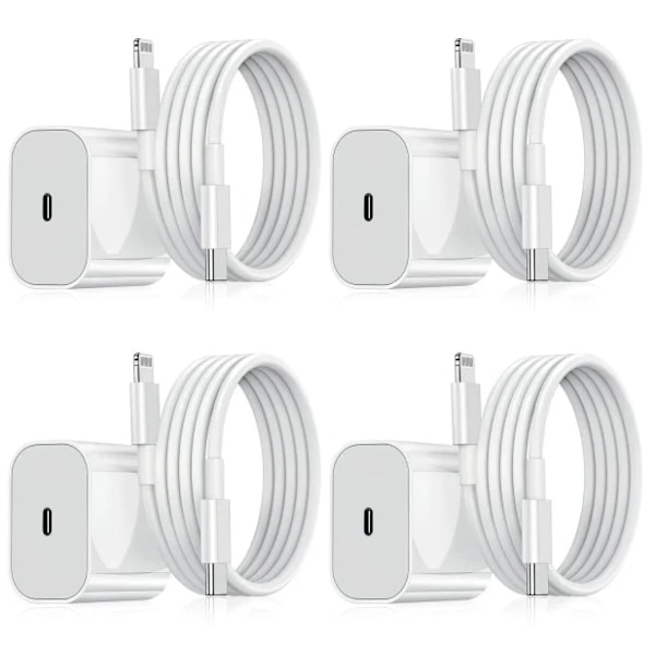 iPhone Hurtiglader USB-C Strømadapter 20W + 1m Kabel 4pcs