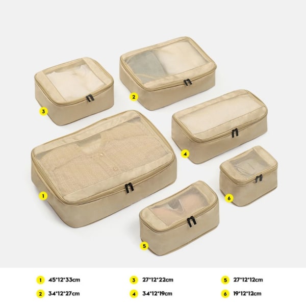 4/6STK Reiseoppbevaringspose Bagasjeoppbevaring KHAKI 6STK/SETT Khaki 6PCS/Set-6PCS/Set