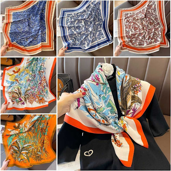 Strandsjal 90x90cm Sidenscarf 4 4 4