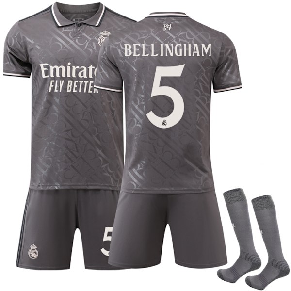 Real Madridin 2024-2025 Vieraspaita Lapsille ja Aikuisten Jalkapallopaita Jersey Nro 5 Bellingham 22