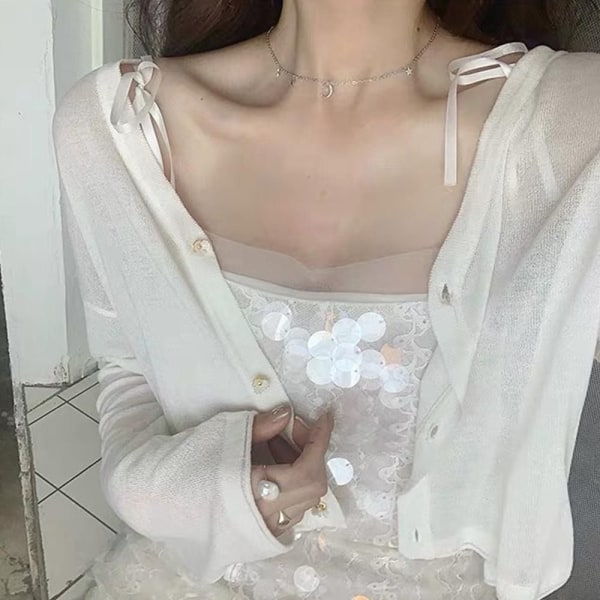 Dame Sjal Kort Cardigan HVIT White