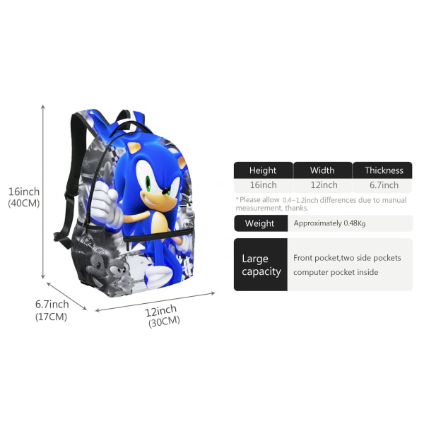 2024 Ny Sonic Backpack Skolväska 1