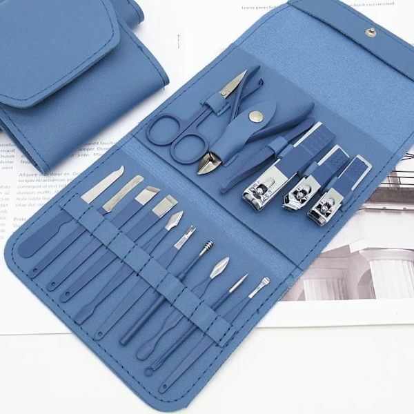 16st/ Set Manikyr Set Nagelklippare Verktyg BLÅ Blue