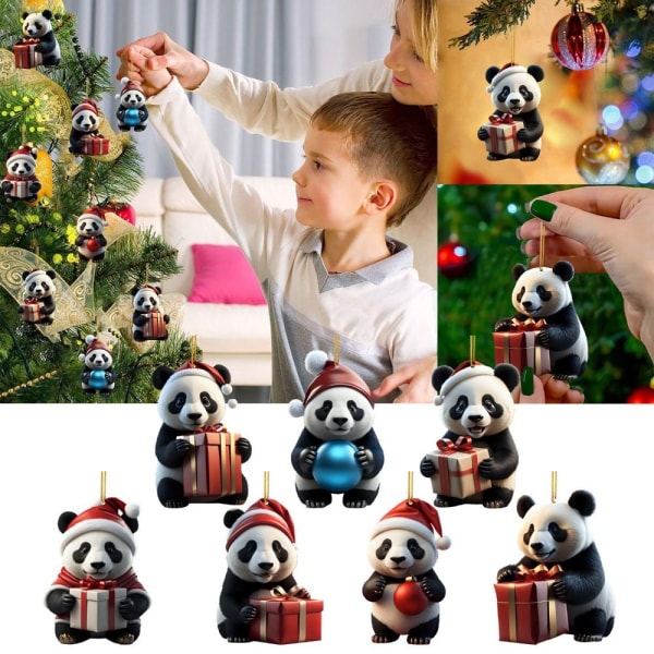 Christmas Panda Nøkkelring Anheng Juletre Ornament 8 8 8