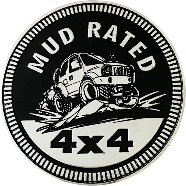 2ST MUD-märkt Bilemblem 4 x 4 metallfordonmärke 3D