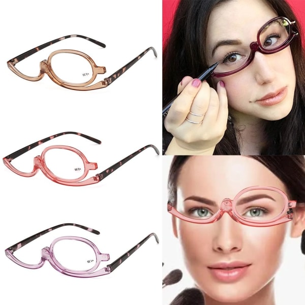 Roterande smink Läsglasögon Vikbara glasögon ROSA Pink Strength 4.00-Strength 4.00