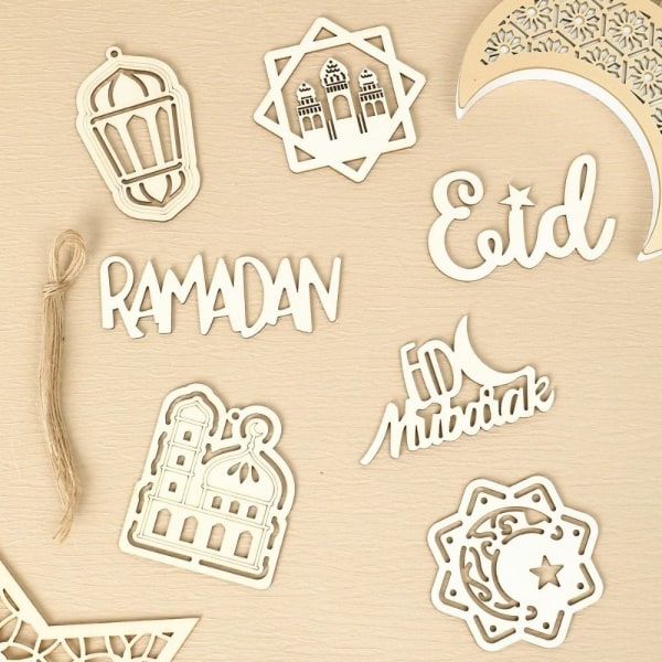 10 st Eid al-Fitr Trähängen Måne Stjärna Träskylt C C