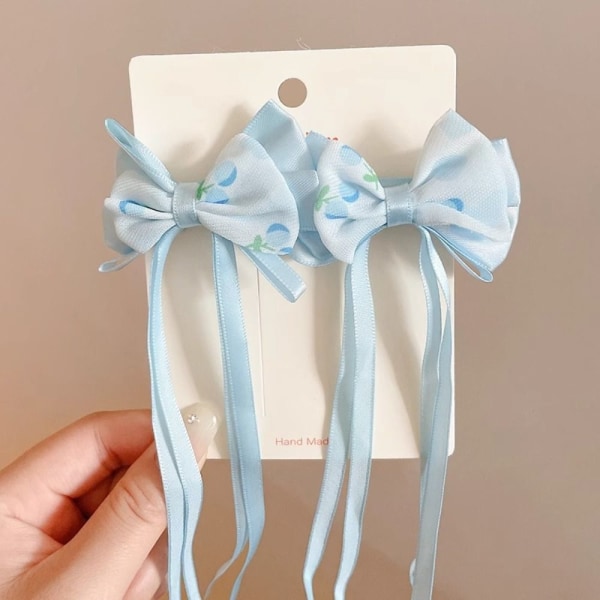 2st Rosettband Hårklämma Tofs Streamer Hårnålar BLÅ POLKA blue polka dots-polka dots