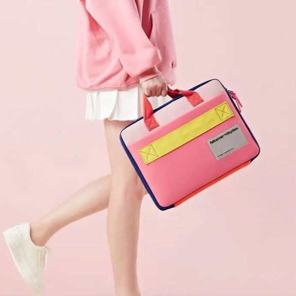 Kontrastfarge Laptop Bag Lader Adapter Oppbevaringsveske ROSA Pink 14 Inch