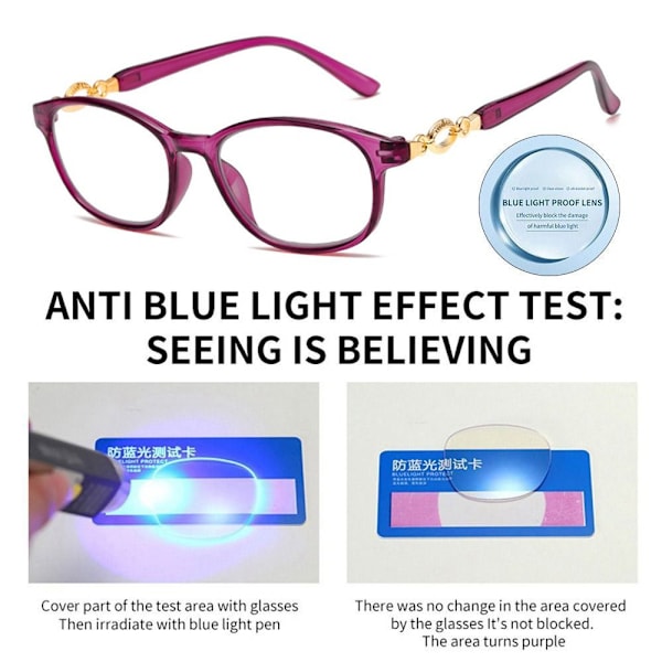 Anti-blåt lys læsebriller Firkantede briller LILLA Purple Strength 400