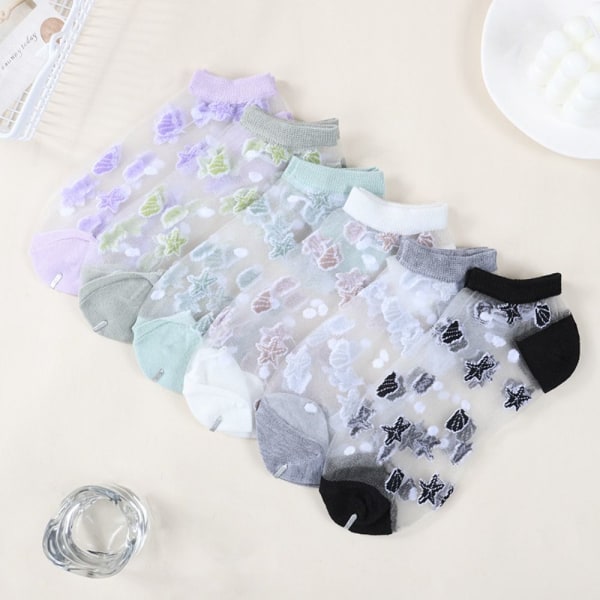 Crystal Glass Silk Socks Lastic Socks VALKOINEN White