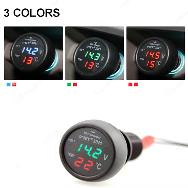 LCD Meter Monitor USB Billaddare BLÅ Blue