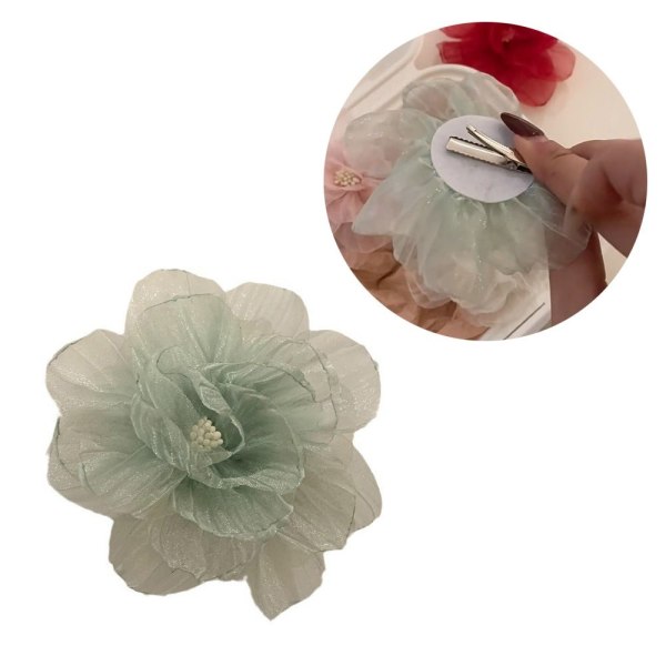 Organza Flower Hårnål Blommig Hårklämma RÖD red