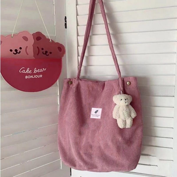 Kvinder Canvas Corduroy Tote Bags Håndtaske Dame LYSEBRUN Light brown