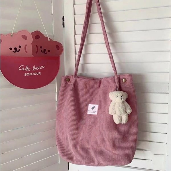 Kvinder Canvas Corduroy Tote Bags Håndtaske Dame SORT Black