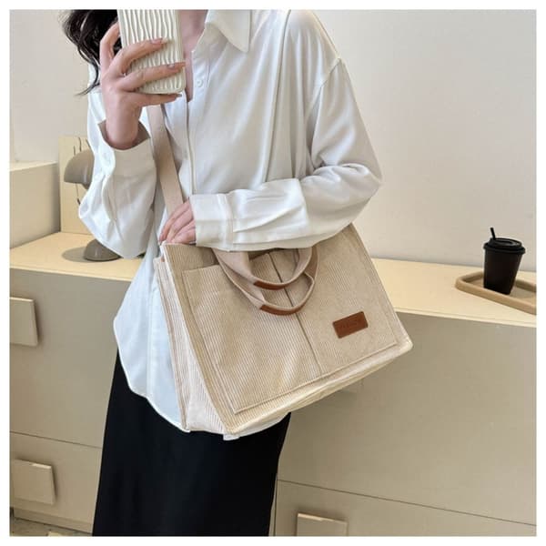 Skuldertaske i fløjl, mulepose, BEIGE beige