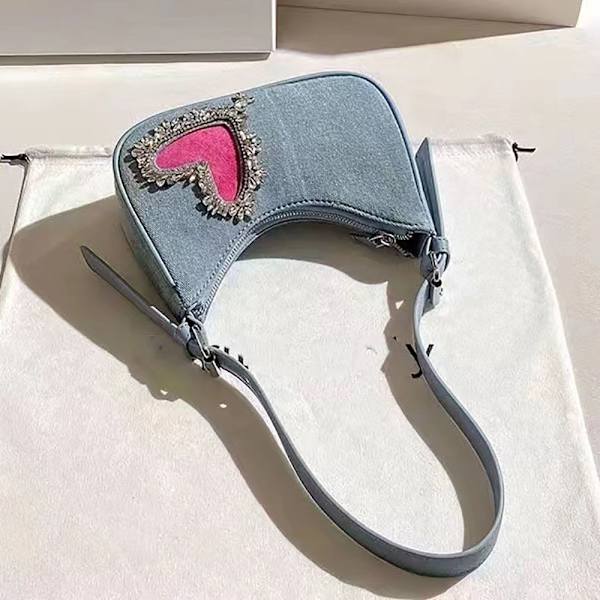 Underarmstaske Skuldertaske Denimtaske med lynlås