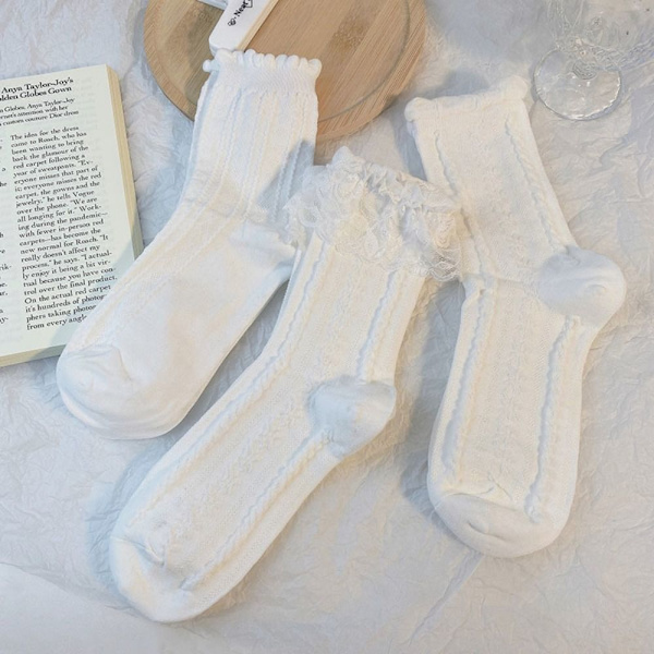 Vita spetsstrumpor Lolita strumpor 1 1 1