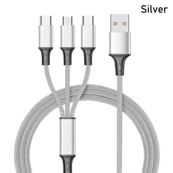 3-i-1 Hurtig USB Opladerkabel til Telefon SØLV Silver