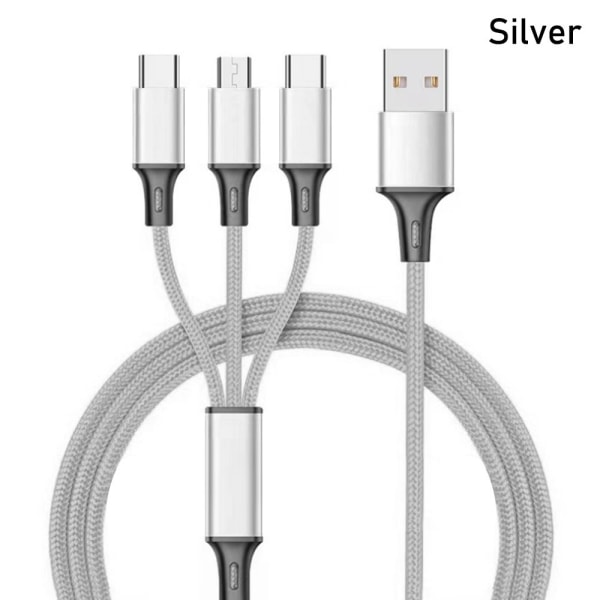 3-i-1 snabb USB laddningskabeltelefonladdare SILVER Silver