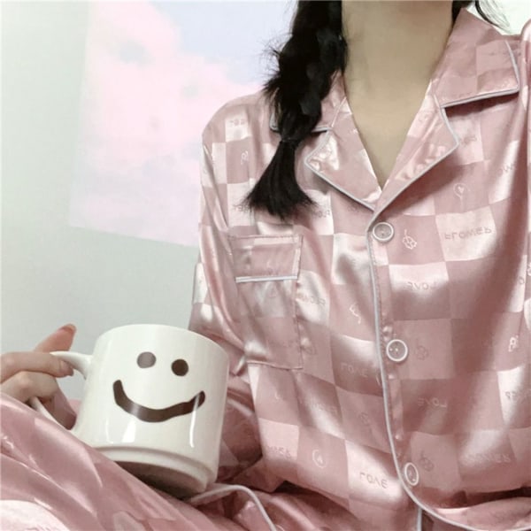 Ice Silk Hemkläder Pyjamasbyxor Set PINK M pink M
