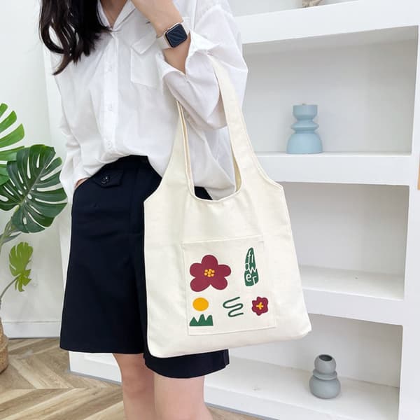 Canvas Tote Taske Sødt Print Skuldertaske E E E