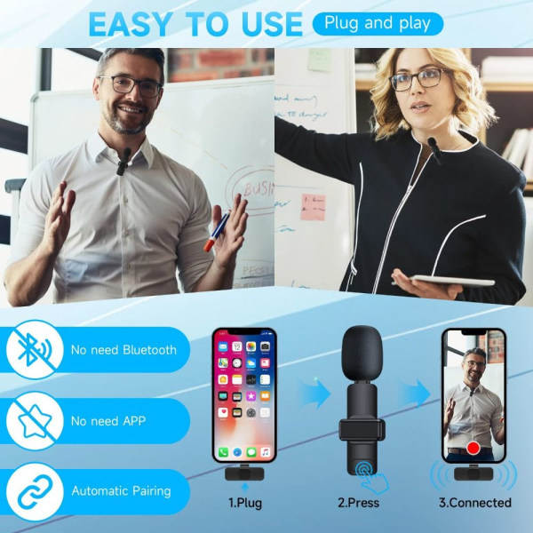 Trådlös Lavalier Mikrofon Mini Mic IOS 1TO2 IOS 1TO2 ios 1to2