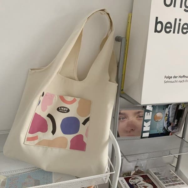 Canvas Tote Taske Sødt Print Skuldertaske E E E