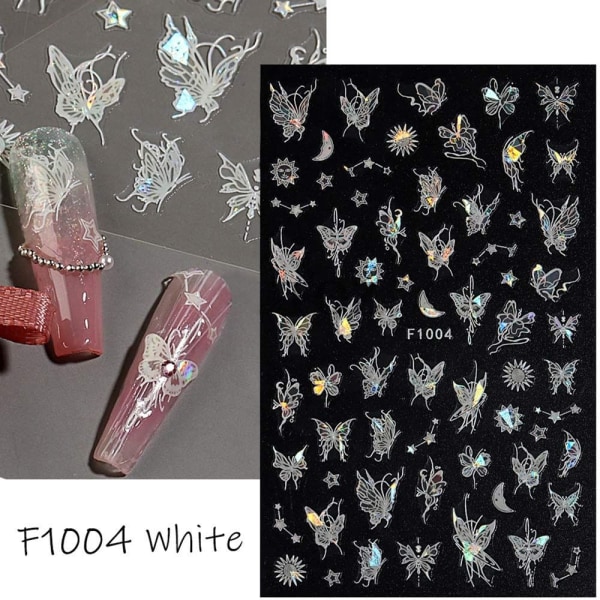 Butterfly Laser Nail Stickers Nail Art Decal F1002-WHITE F1002-White