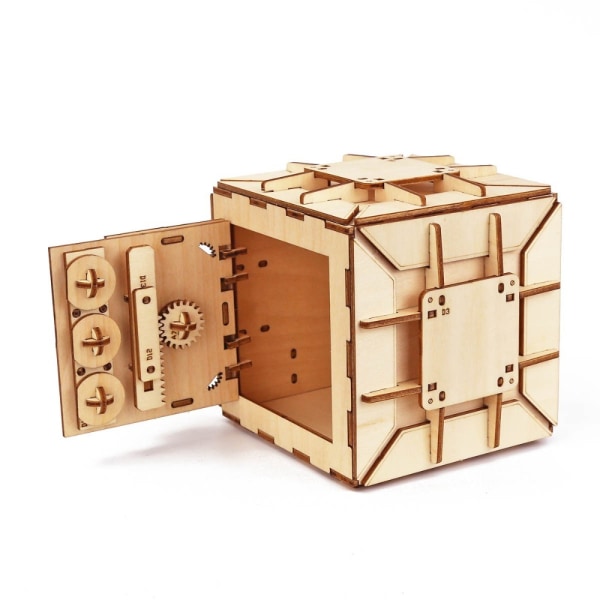 Byggeklodser træ pengeskabsboks 3D træmodel 12x12x12cm