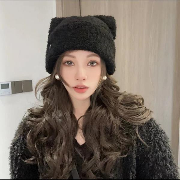 Cat Ear Beanies Plys strikhue SORT Black