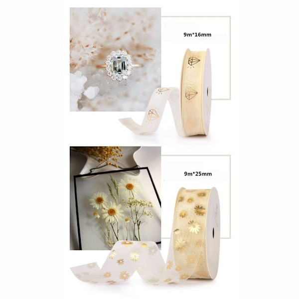 Gold Heart Sheer Ribbon Snow Yarn Ribbon C C C