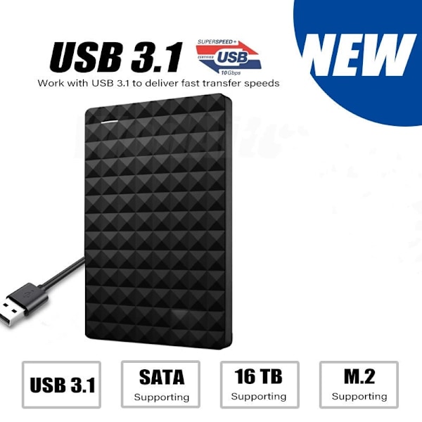 64GB Bærbar Ekstern Harddisk USB 3.1 til Computer og Laptop