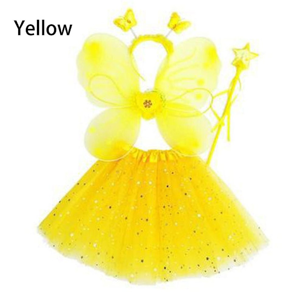 4st/ set Fairy Wing Kjol Princess Kostym Set GUL yellow
