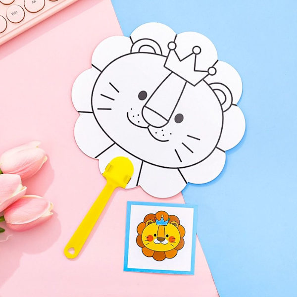Lasten tee-se-itse väritysviuhka Käsinvärinen pieni viuhka LION LION lion