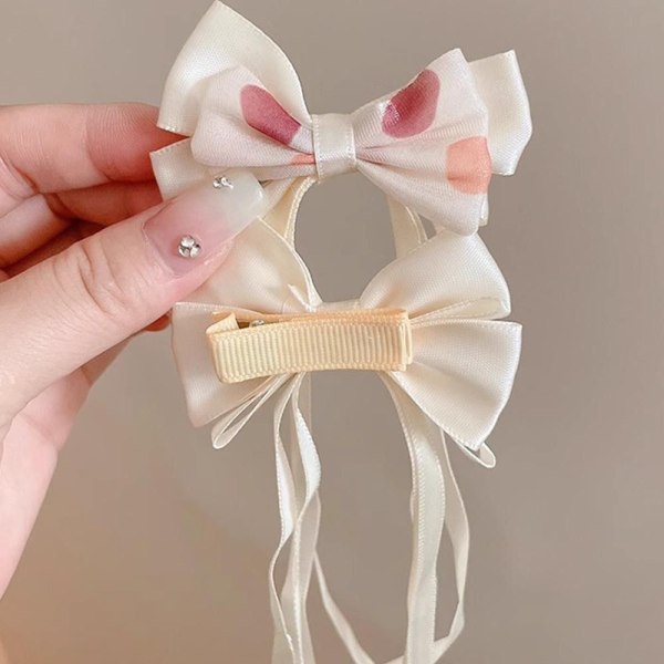 2st Bow Ribbon Hårklämma Tofs Streamer Hårnålar BEIGE beige lattice-lattice